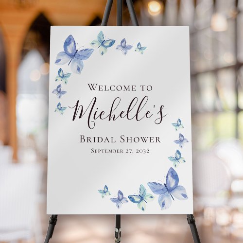 Blue Butterflies Bridal Shower Welcome Sign