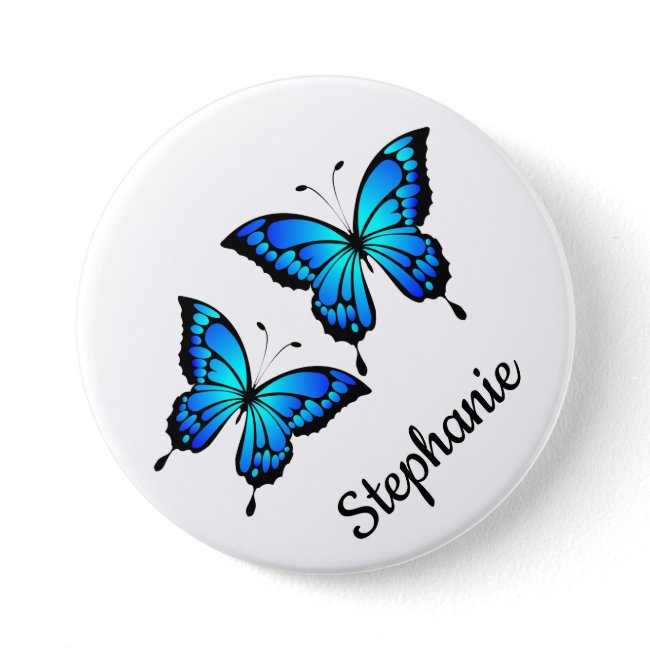 Blue Butterflies Button