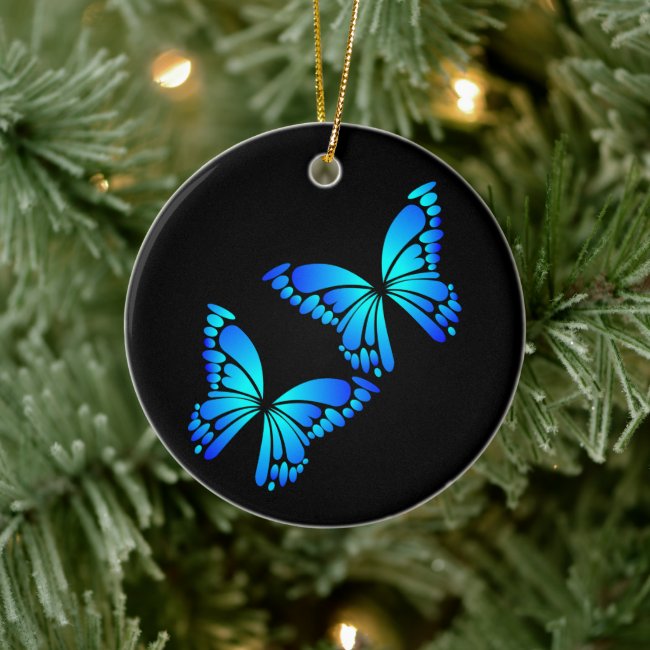 Blue Butterflies Ceramic Ornament