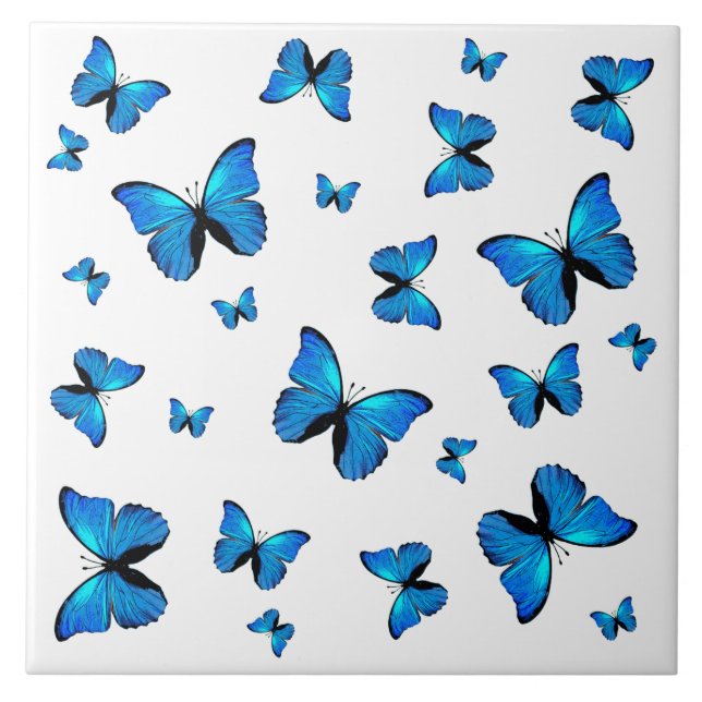 Blue butterflies ceramic tile (Front)