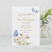 Blue Butterflies Chic Quinceanera Invitation (Standing Front)