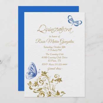 Blue Butterflies Chic Quinceanera Invitation by DizzyDebbie at Zazzle