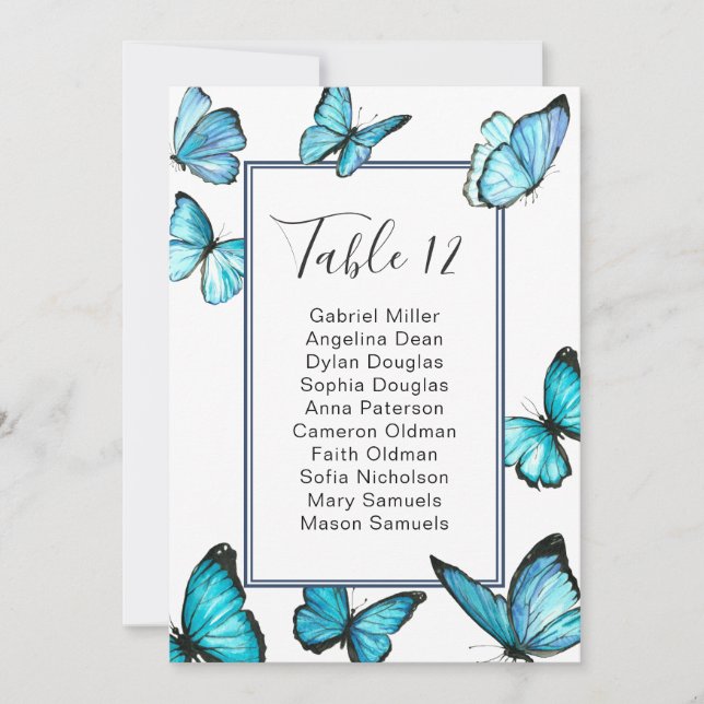 Blue butterflies. Classy Wedding seating chart Invitation (Front)