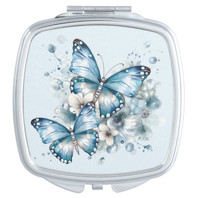 Blue Butterflies Compact Mirror (Front)