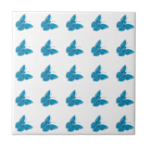 Blue Butterflies Fluttering Illustration Pattern Ceramic Tile