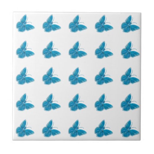 Blue Butterflies Fluttering Illustration Pattern Ceramic Tile