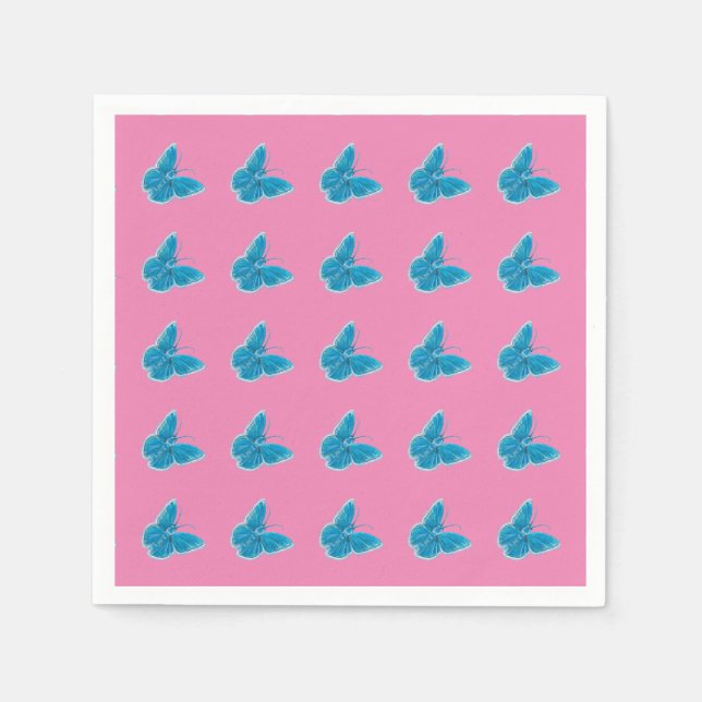 Blue Butterflies Fluttering Illustration Pattern Napkins (Front)