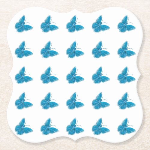 Blue Butterflies Fluttering Illustration Pattern Paper Coaster