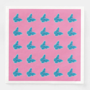 Blue Butterflies Fluttering Illustration Pattern Paper Dinner Napkins