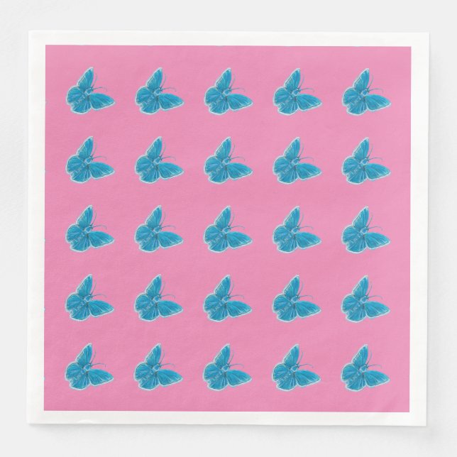 Blue Butterflies Fluttering Illustration Pattern Paper Dinner Napkins (Front)
