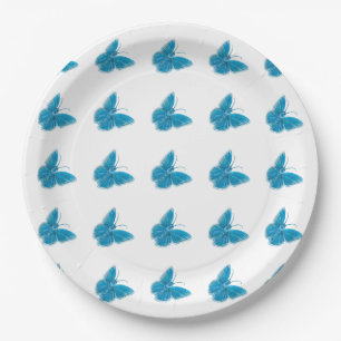 Blue Butterflies Fluttering Illustration Pattern Paper Plates