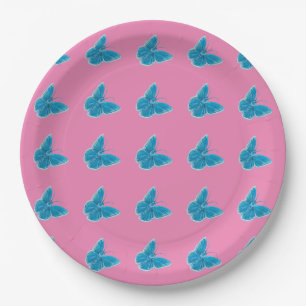 Blue Butterflies Fluttering Illustration Pattern Paper Plates
