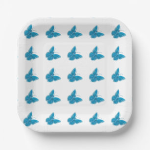 Blue Butterflies Fluttering Pattern  Paper Plates