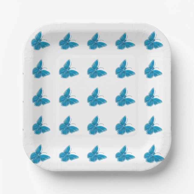 Blue Butterflies Fluttering Pattern  Paper Plates (Front)