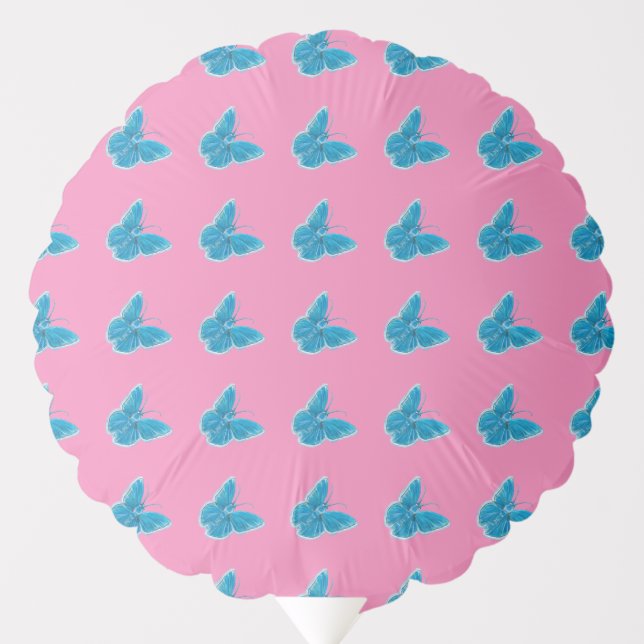 Blue Butterflies Fluttering Pattern Pink   Balloon (Front)