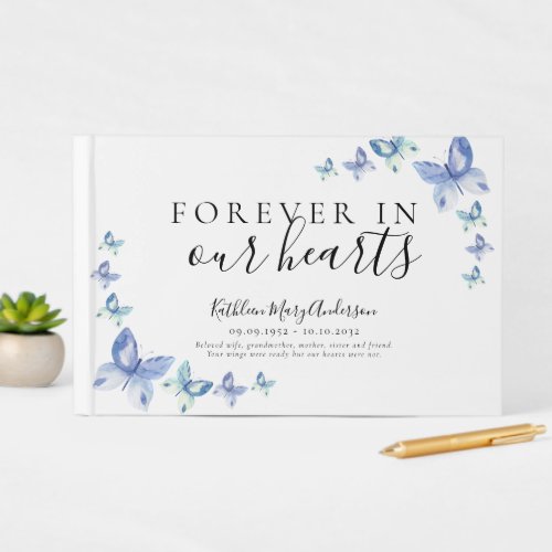 Blue Butterflies  Forever in Our Hearts Funeral Guest Book