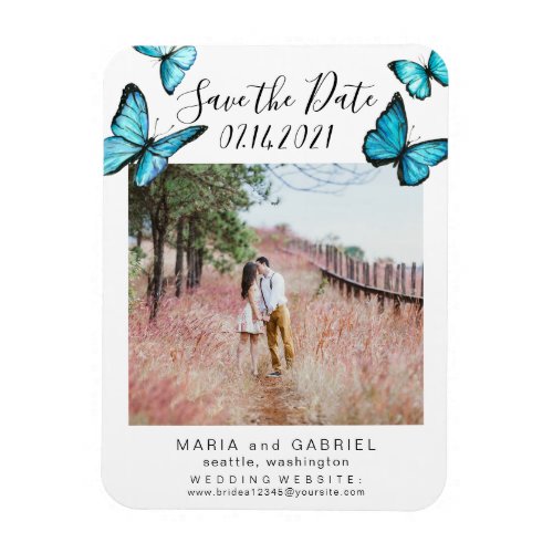 Blue butterflies Frame Wedding Save the Date Photo Magnet