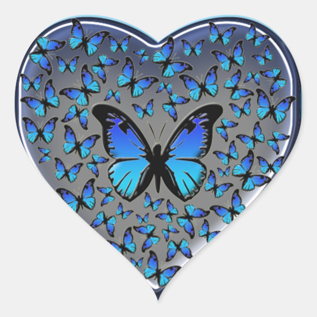 blue butterflies heart heart sticker | Zazzle