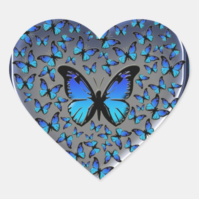 blue butterflies heart sticker (Front)