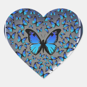 blue butterflies heart sticker