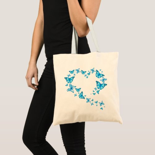 Blue Butterflies Heart Tote Bag