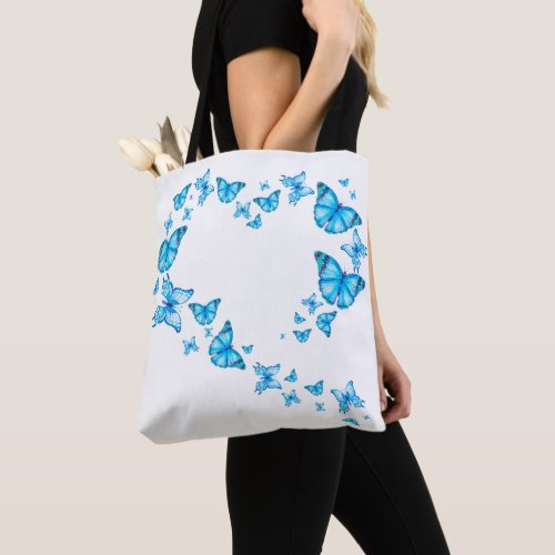 Blue Butterflies Heart Tote Bag