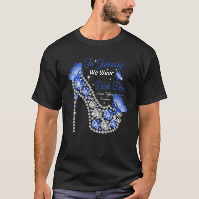 Blue Butterflies High Heel Human Trafficking Preve T-Shirt (Front)