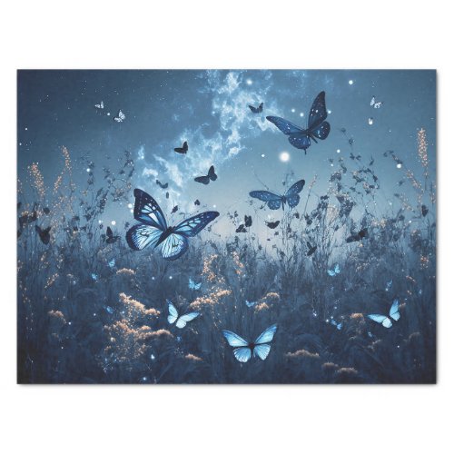 Blue Butterflies in a Meadow in Evening Decoupage Tissue Paper