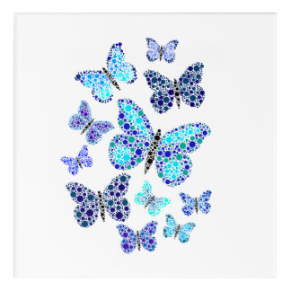 Blue Butterflies In Dots Acrylic Print