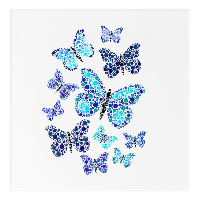 Blue Butterflies In Dots Acrylic Print (Front)