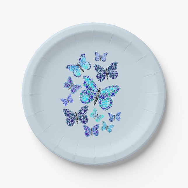 Blue Butterflies In Dots Paper Plates (Front)