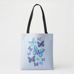 Blue Butterflies In Dots Tote Bag