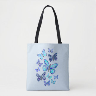 Blue Butterflies In Dots Tote Bag