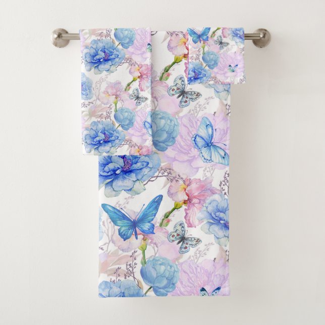 Blue Butterflies In The Garden Bath Towel Set (Insitu)
