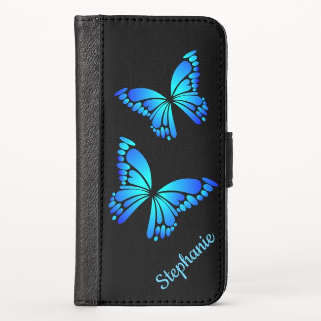 Blue Butterflies iPhone X Wallet Case