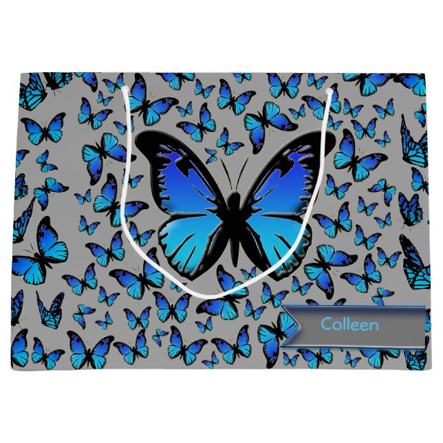 blue butterflies large gift bag (Front)