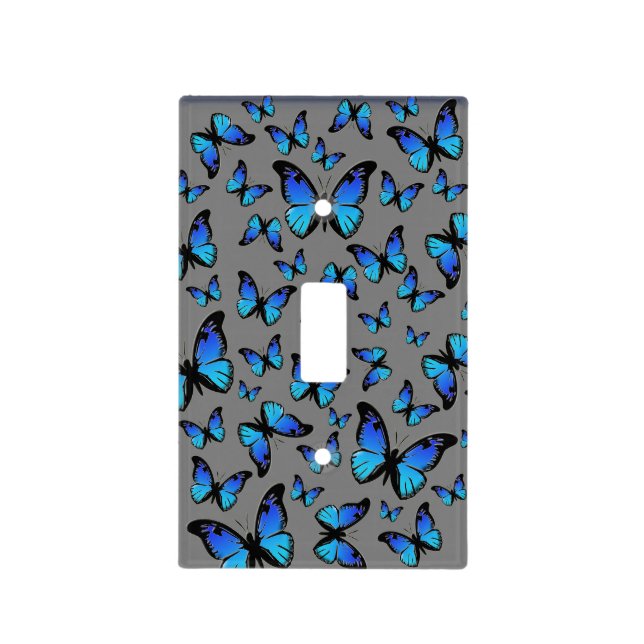 blue butterflies light switch cover (Front)
