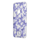 Blue Butterflies Modern Elegant Custom Monogram Uncommon Google Pixel Case (Back/Left)