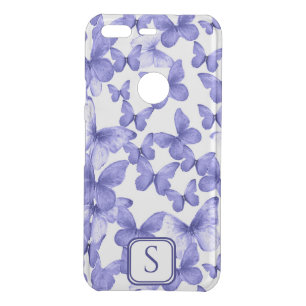 Blue Butterflies Modern Elegant Custom Monogram Uncommon Google Pixel Case