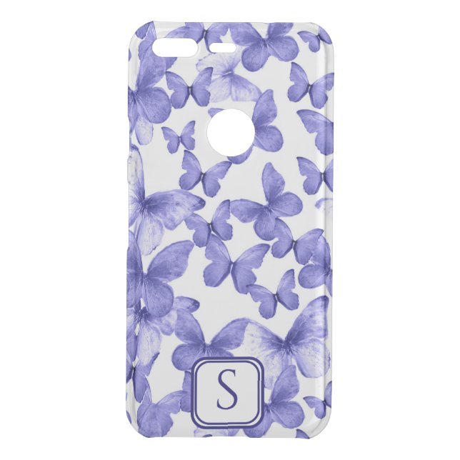 Blue Butterflies Modern Elegant Custom Monogram Uncommon Google Pixel Case (Back)