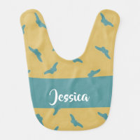 Blue butterflies on brown baby bib