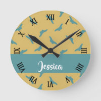 Blue butterflies on brown round clock