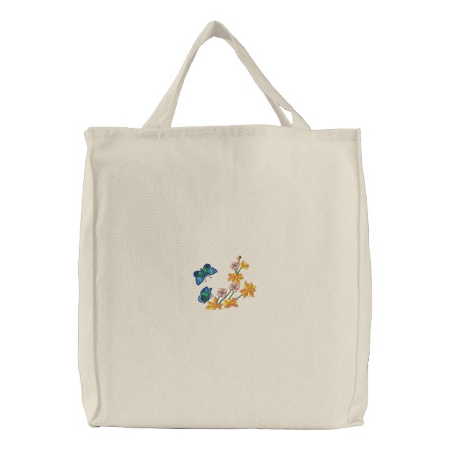 Blue Butterflies on Flowers Emboirdered Bag (Front)