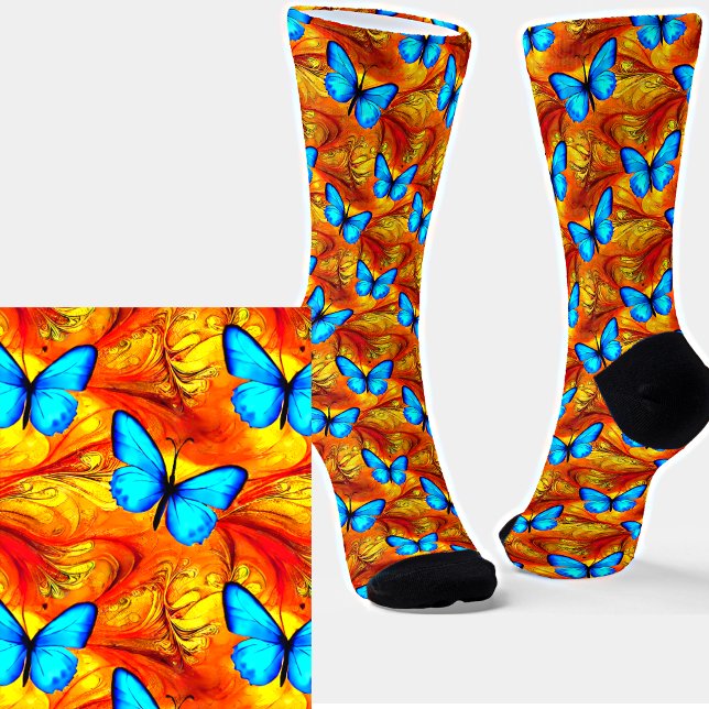 Blue Butterflies on Golden Background Socks (Creator Uploaded)