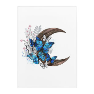 Blue butterflies on wooden crescent acrylic print