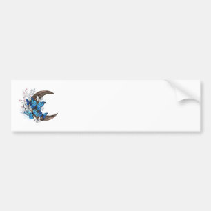 Blue butterflies on wooden crescent bumper sticker