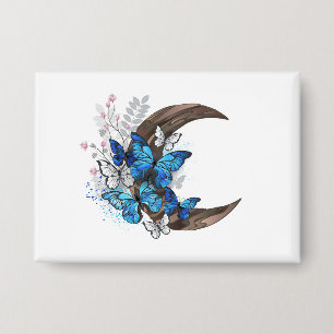 Blue butterflies on wooden crescent button