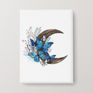 Blue butterflies on wooden crescent button