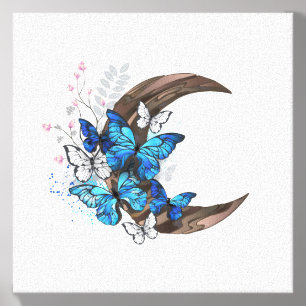 Blue butterflies on wooden crescent canvas photo tile