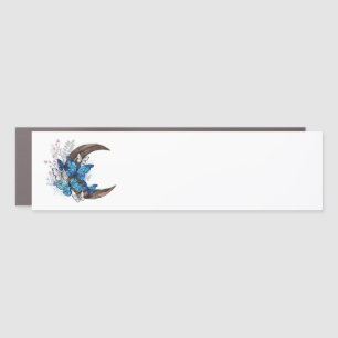 Blue butterflies on wooden crescent car magnet